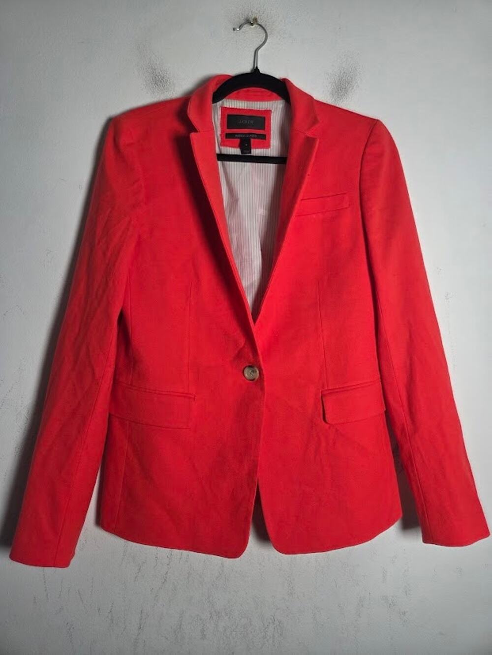 J.Crew Women Red "Regent" Wool 1 Button Single Breasted Structured Blazer sz 6